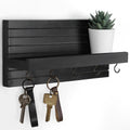 Decorative Key Holder for Wall with Shelf, Entryway Shelf with Hooks Holds Leashes, Jackets and Glasses – Sturdy Wood Keyholder Entrance Hanger with Mounting Hardware (Black, Medium) - Lumora